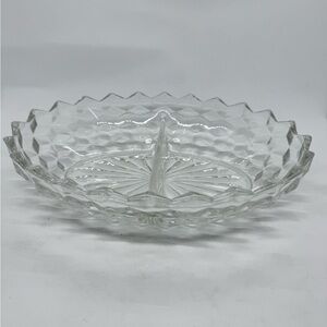 Vintage Fostoria American Clear Pressed Glass Oval Divided Relish Vegetable Dish